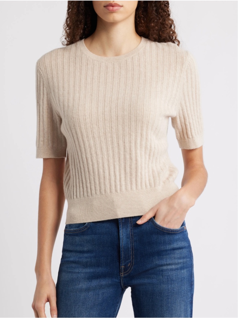 NWT Rag & Bone Wren Cashmere Ribbed Crewneck Sweater Shirt Size M Oatmeal